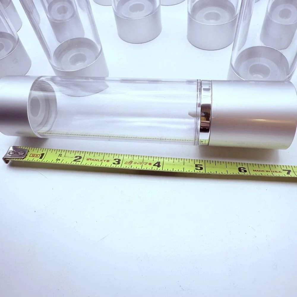 Lot of 15 Clear Airless Pump Bottles Silver Caps 50ml Travel Size